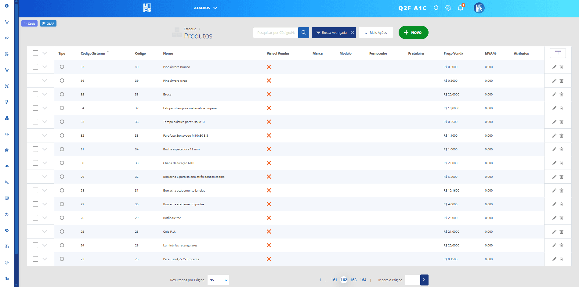 Módulo de estoque do ERP Lumiar: itens, quantidades e movimentação